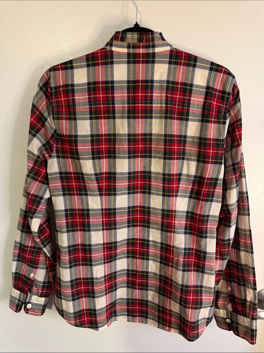 J. Crew Red, White and Blue Plaid Button-Down Shirt w/Ruffle Detail Sz M